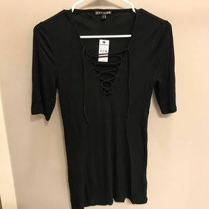 NWT Express Black Lace Up Shirt